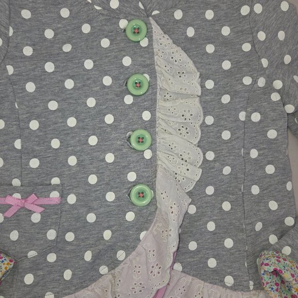 Matilda Jane Lead the Way Jacket 6 Gray polka dot eyelet trim pink ruffle 4172 - Picture 3 of 10